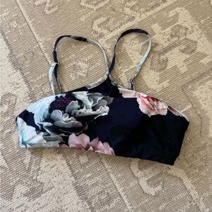 PILYQ Floral Bandeau Bikini Top in Black with Pink & Cream Flowers